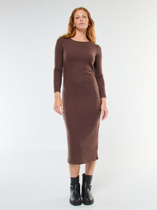 Vestido largo de punto suave de manga larga - Kiabi