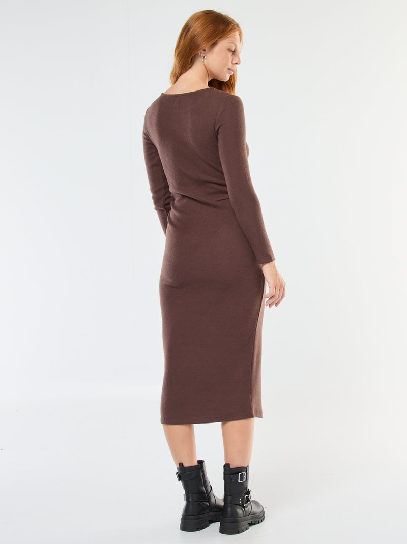 Vestido largo de punto suave de manga larga Marron - Kiabi