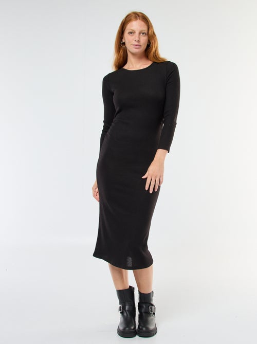 Vestido largo de punto suave de manga larga - Kiabi