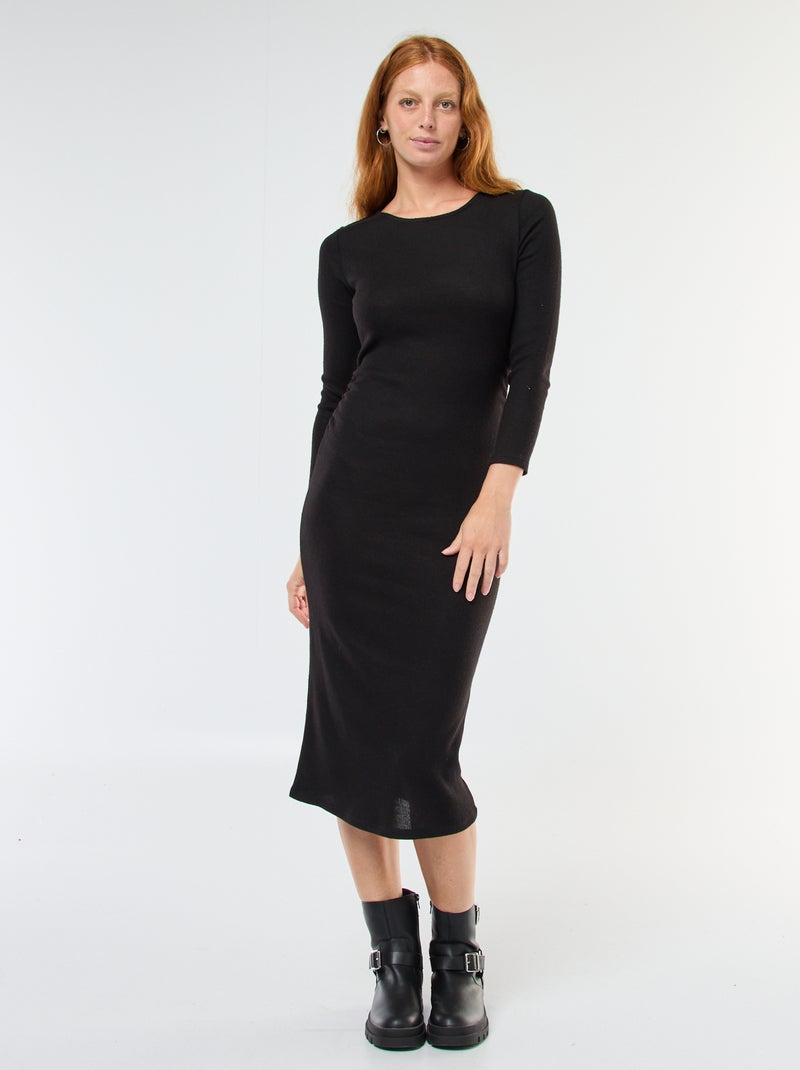 Vestido largo de punto suave de manga larga Negro - Kiabi