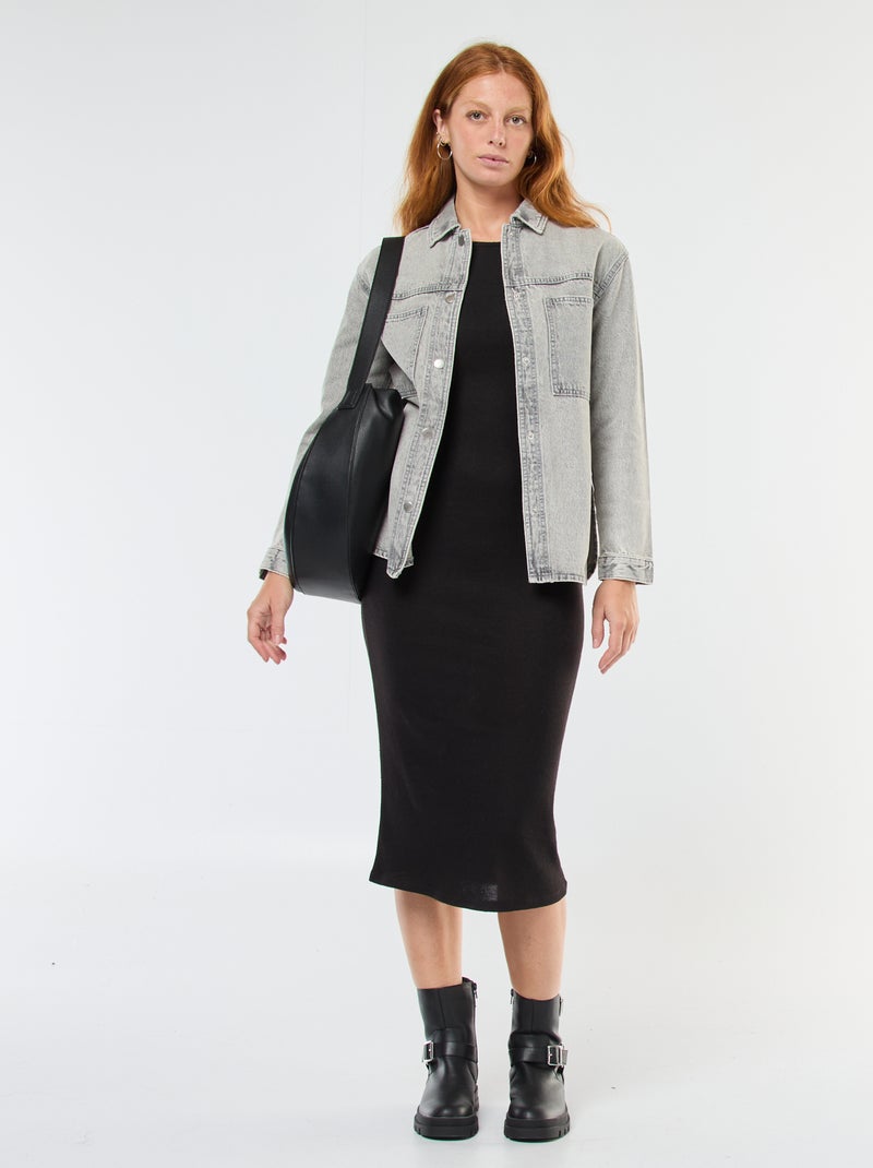 Vestido largo de punto suave de manga larga Negro - Kiabi