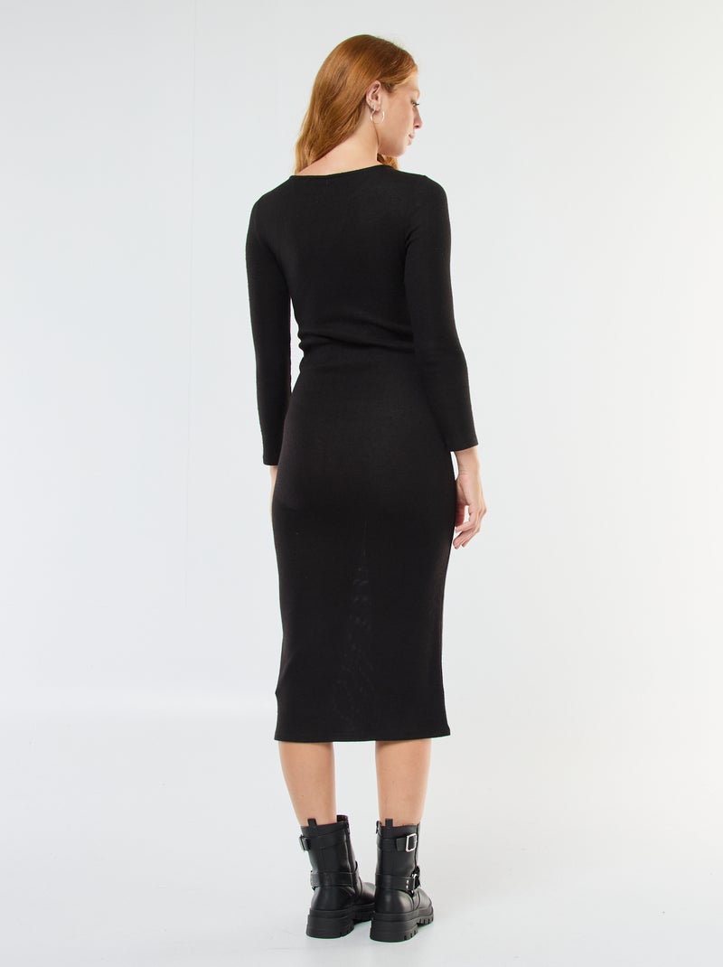 Vestido largo de punto suave de manga larga Negro - Kiabi