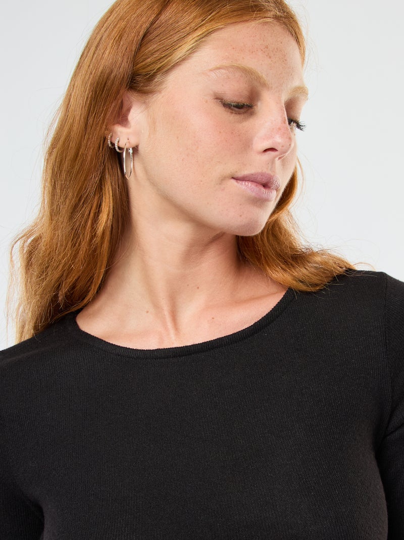 Vestido largo de punto suave de manga larga Negro - Kiabi