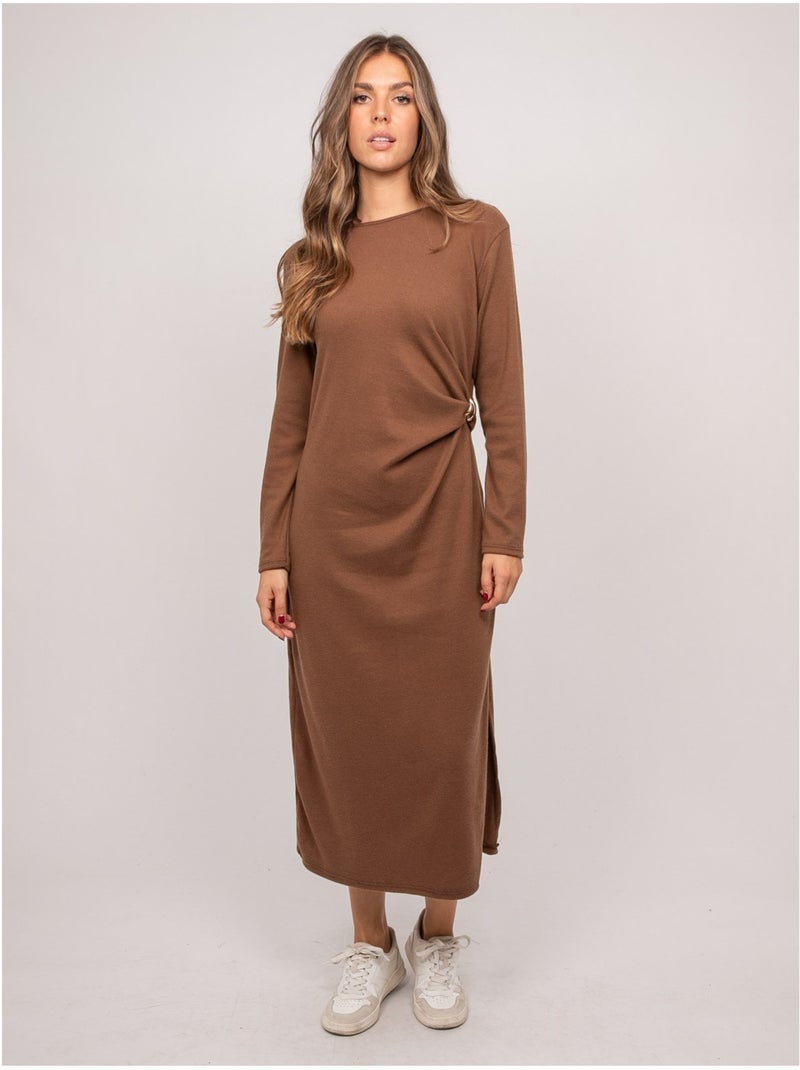 Vestido largo de punto suave drapeado ilarisse Marrón - Kiabi