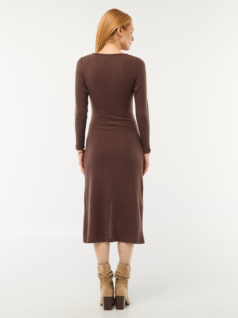 Vestido largo de punto suave liso Marron - Kiabi