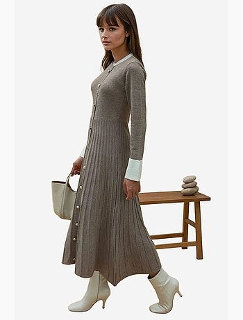 Vestido largo de punto texturizado con cuello redondo hiccup