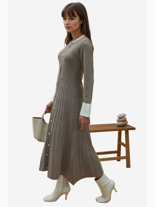 Vestido largo de punto texturizado con cuello redondo hiccup - Kiabi