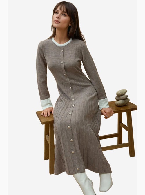 Vestido largo de punto texturizado con cuello redondo hiccup - Kiabi