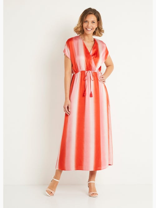 Vestido largo de rayas con lazo en la cintura - AFIBEL - Kiabi