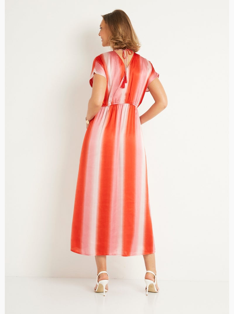 Vestido largo de rayas con lazo en la cintura - AFIBEL Naranja - Kiabi
