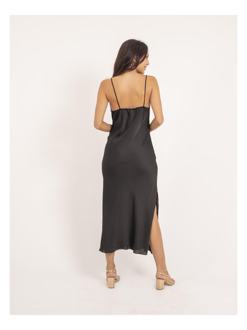 Vestido largo de satén ISAURIE Negro - Kiabi