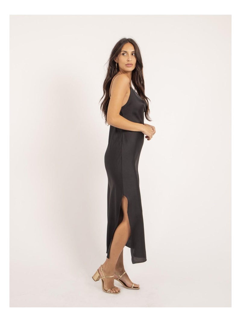 Vestido largo de satén ISAURIE Negro - Kiabi