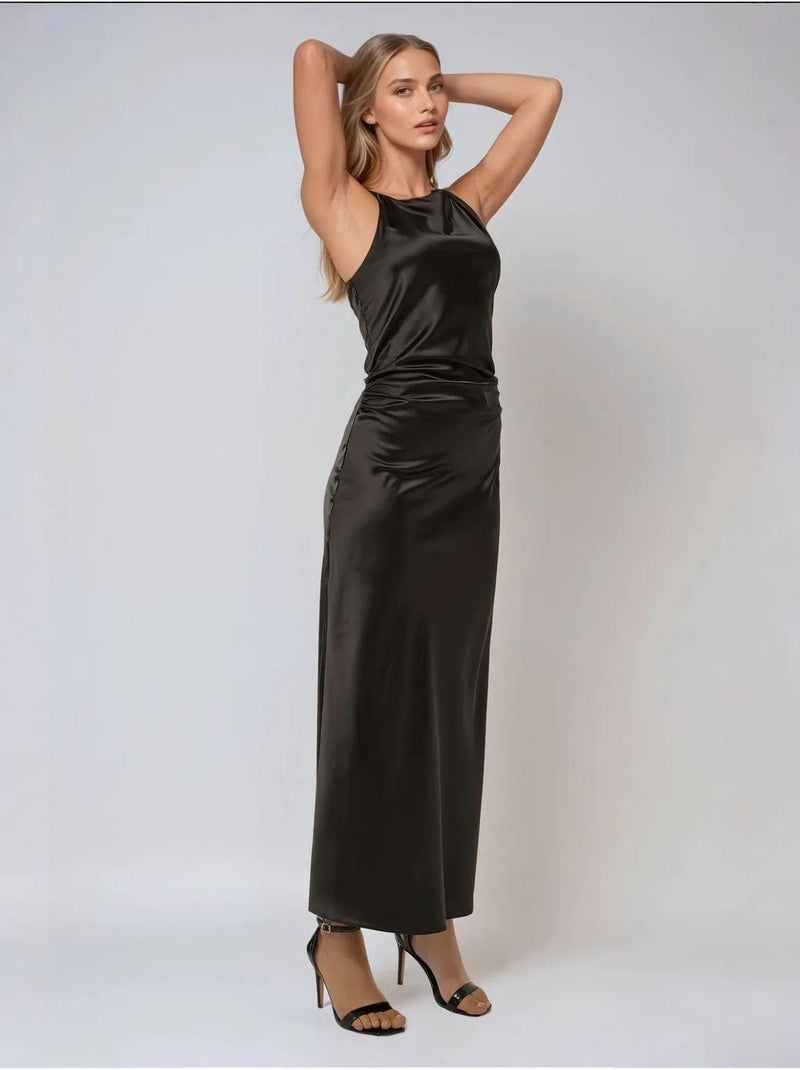 Vestido largo de satén Negro - Kiabi