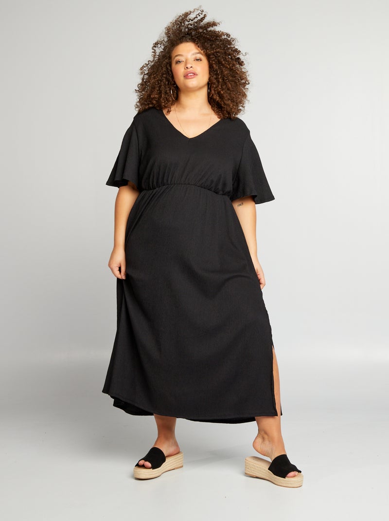 Vestido largo de tejido de crepé negro - Kiabi