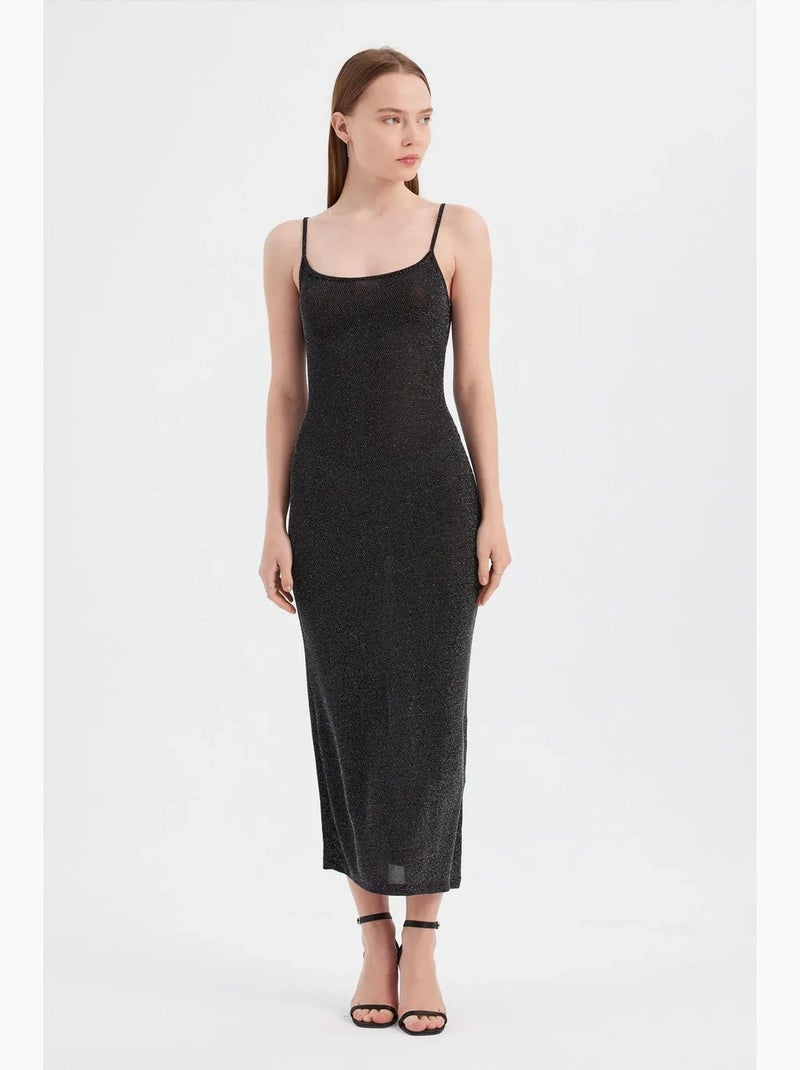 Vestido largo de tejido liso con tirantes finos hiccup Negro - Kiabi
