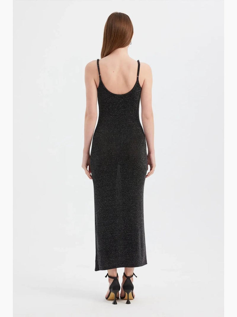 Vestido largo de tejido liso con tirantes finos hiccup Negro - Kiabi