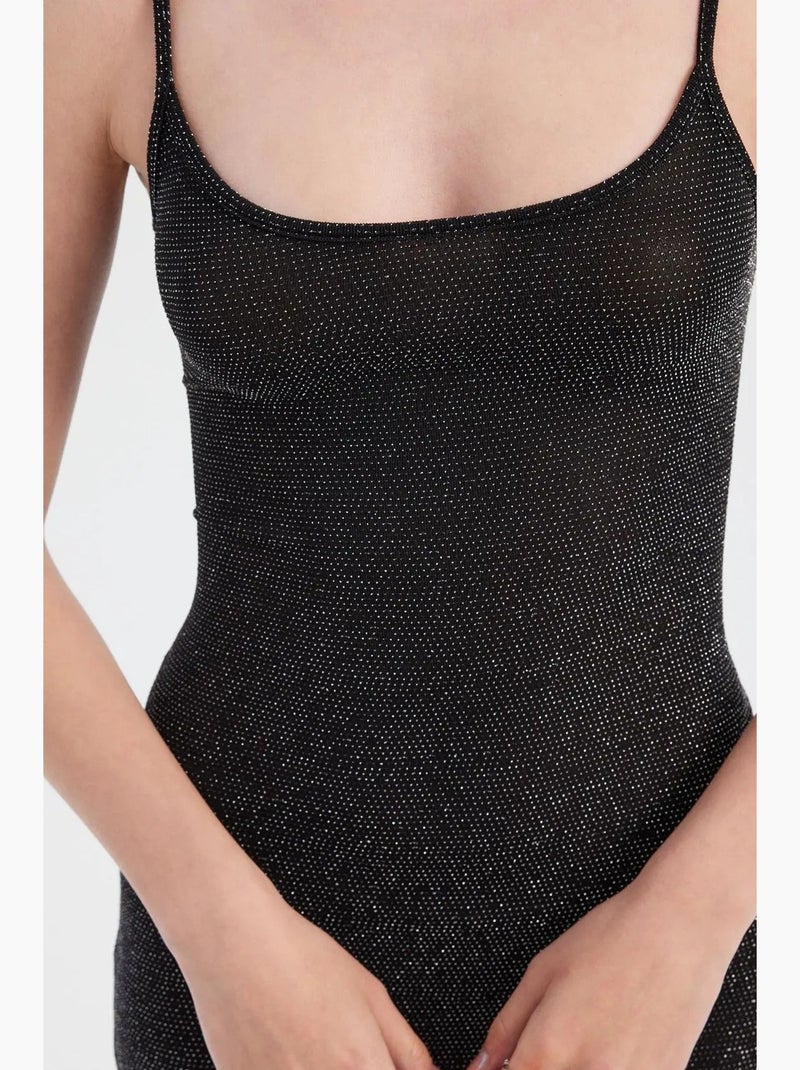 Vestido largo de tejido liso con tirantes finos hiccup Negro - Kiabi