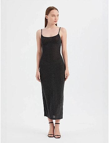 Vestido largo de tejido liso con tirantes finos