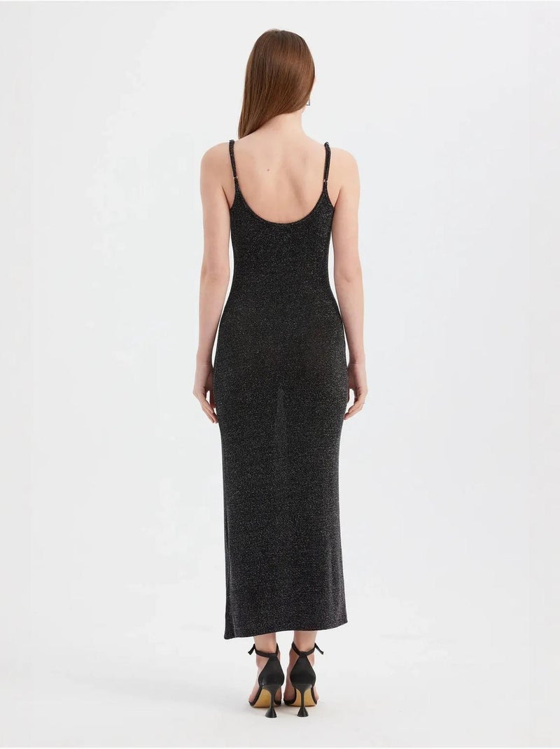 Vestido largo de tejido liso con tirantes finos Negro - Kiabi