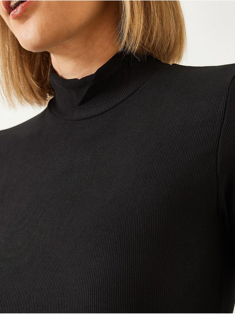 Vestido largo de tela otomana con cuello alto y media caña lucci Negro - Kiabi