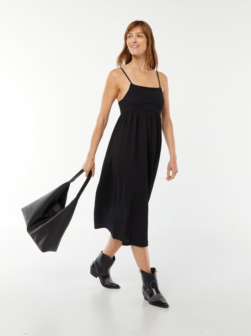 Vestido largo de tirantes abierto en la espalda negro - Kiabi
