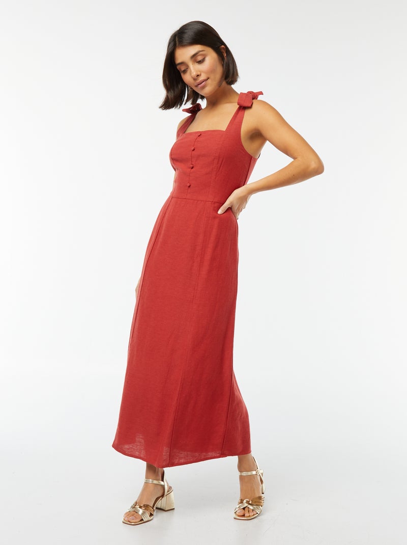 Vestido largo de tirantes de mezcla de lino Naranja - Kiabi