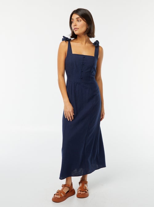Vestido largo de tirantes de mezcla de lino - Kiabi