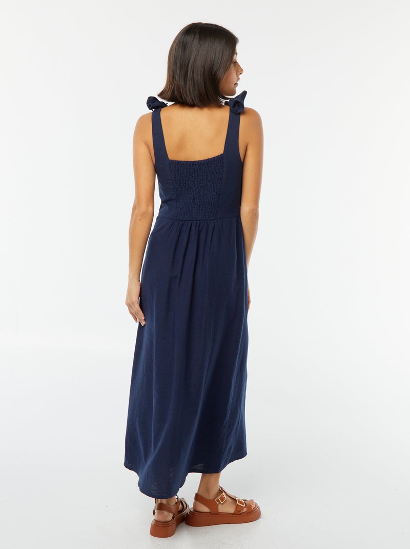 Vestido largo de tirantes de mezcla de lino Negro - Kiabi