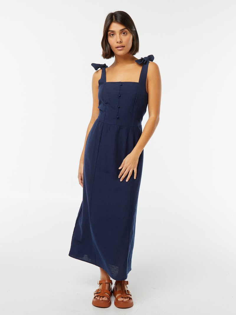 Vestido largo de tirantes de mezcla de lino Negro - Kiabi