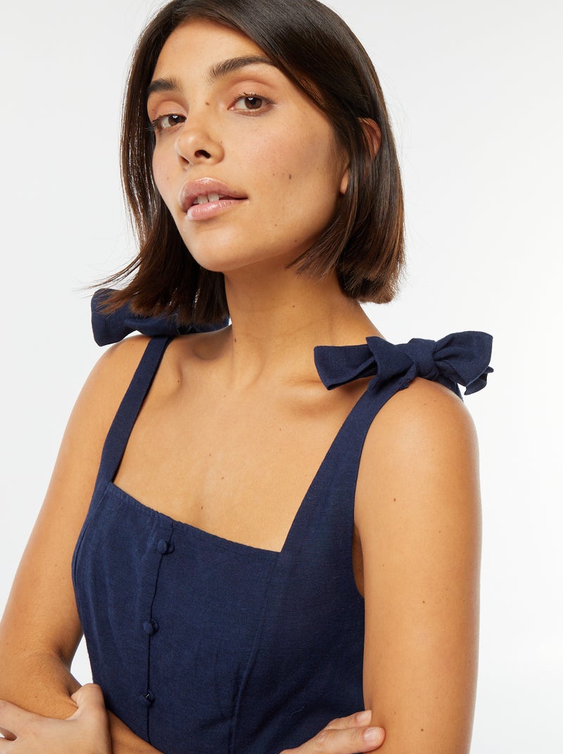 Vestido largo de tirantes de mezcla de lino Negro - Kiabi