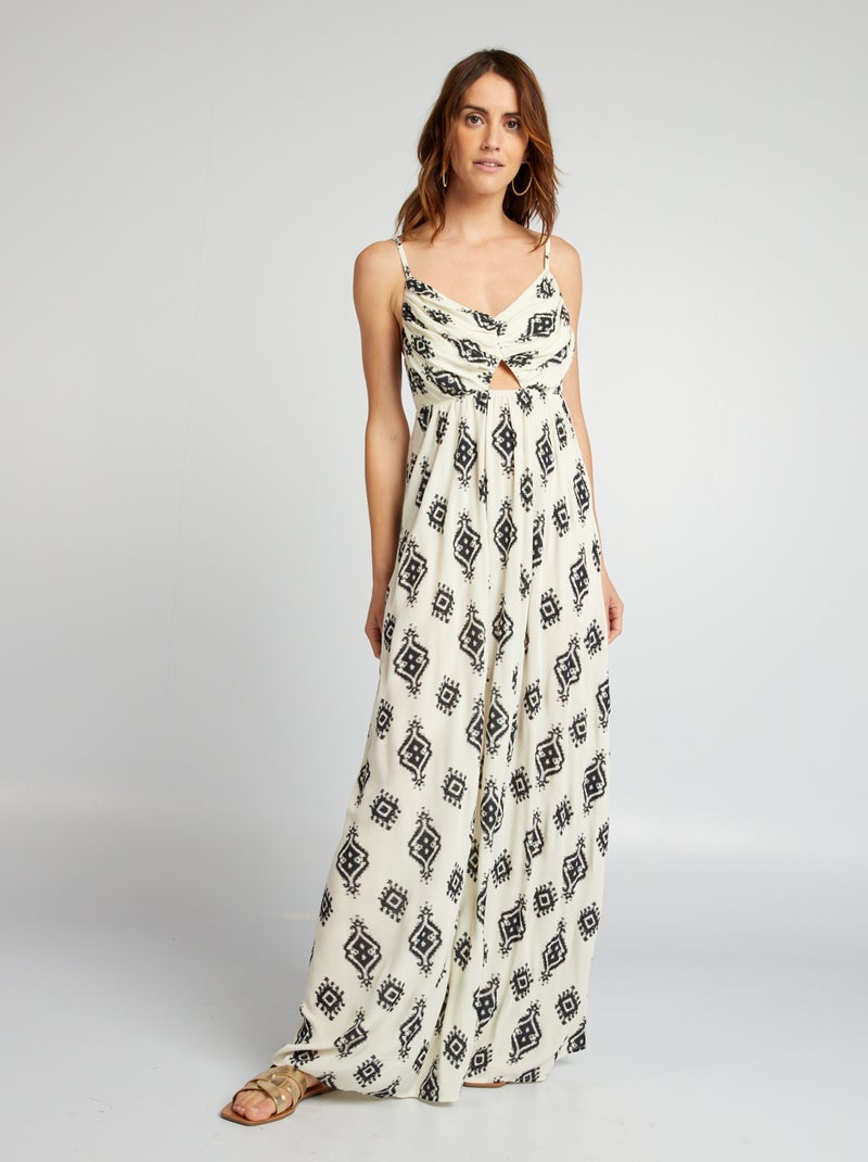 Vestidos largos de encaje y chiffon con tirantes finos Blanco