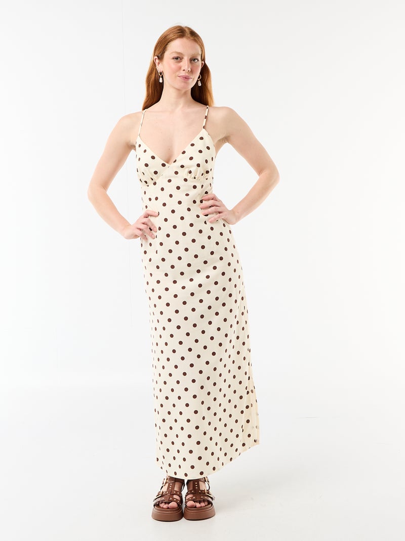 Vestido largo de tirantes finos con lunares Blanco - Kiabi