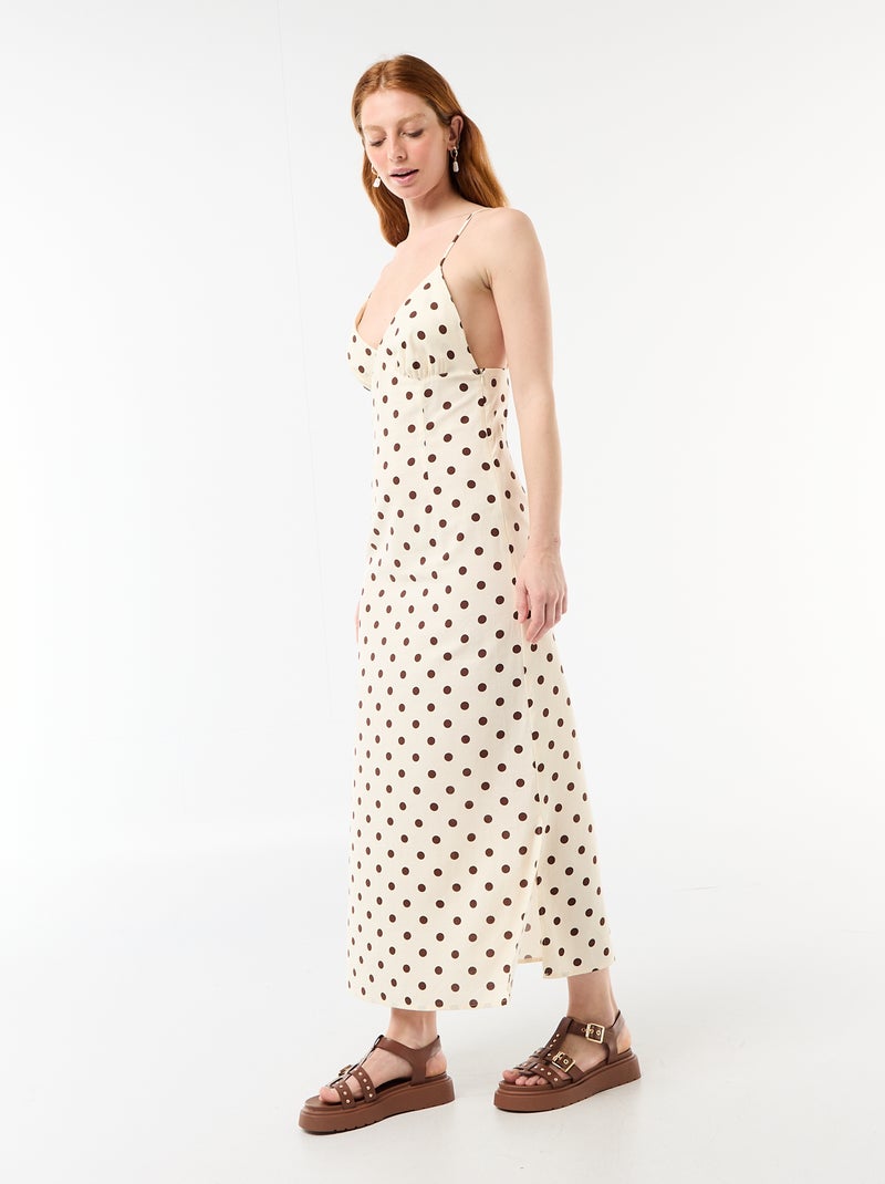 Vestido largo de tirantes finos con lunares Blanco - Kiabi