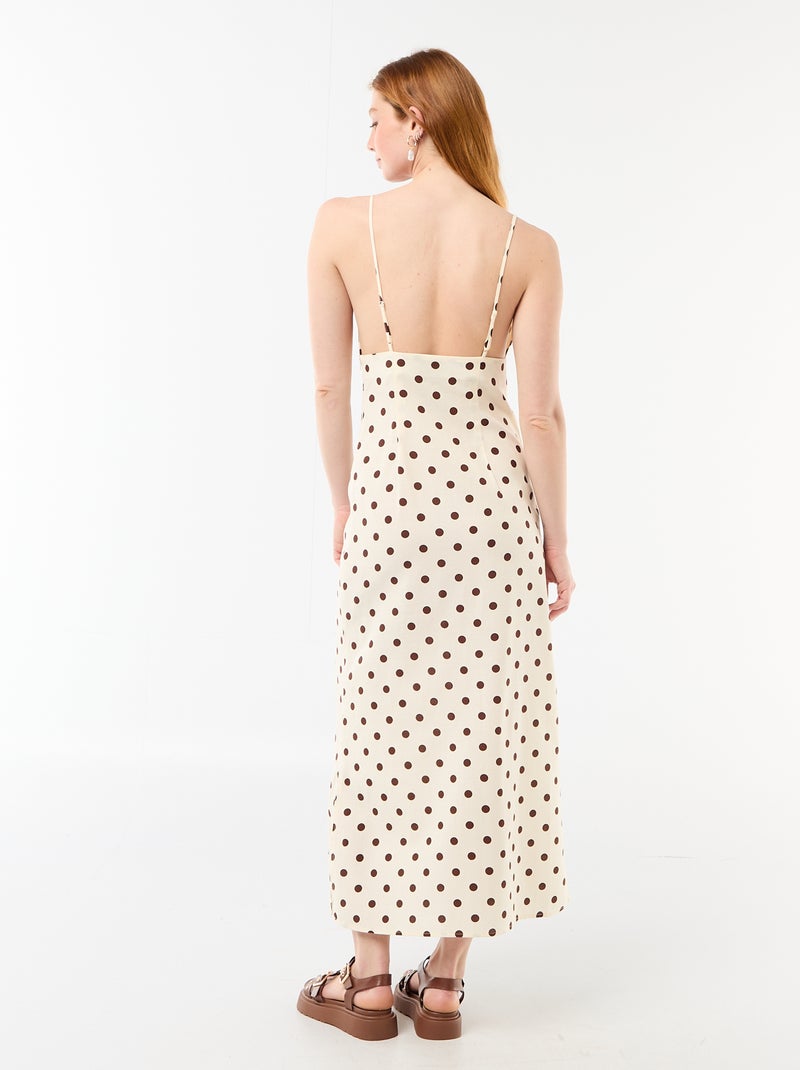 Vestido largo de tirantes finos con lunares Blanco - Kiabi