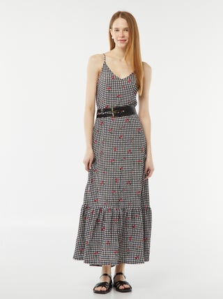 Vestido largo de tirantes finos con tejido gofrado