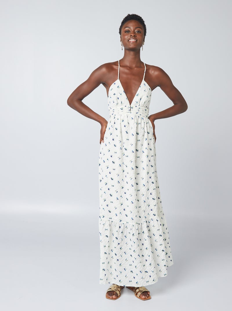 Vestido largo de tirantes finos estampado BLANCO - Kiabi