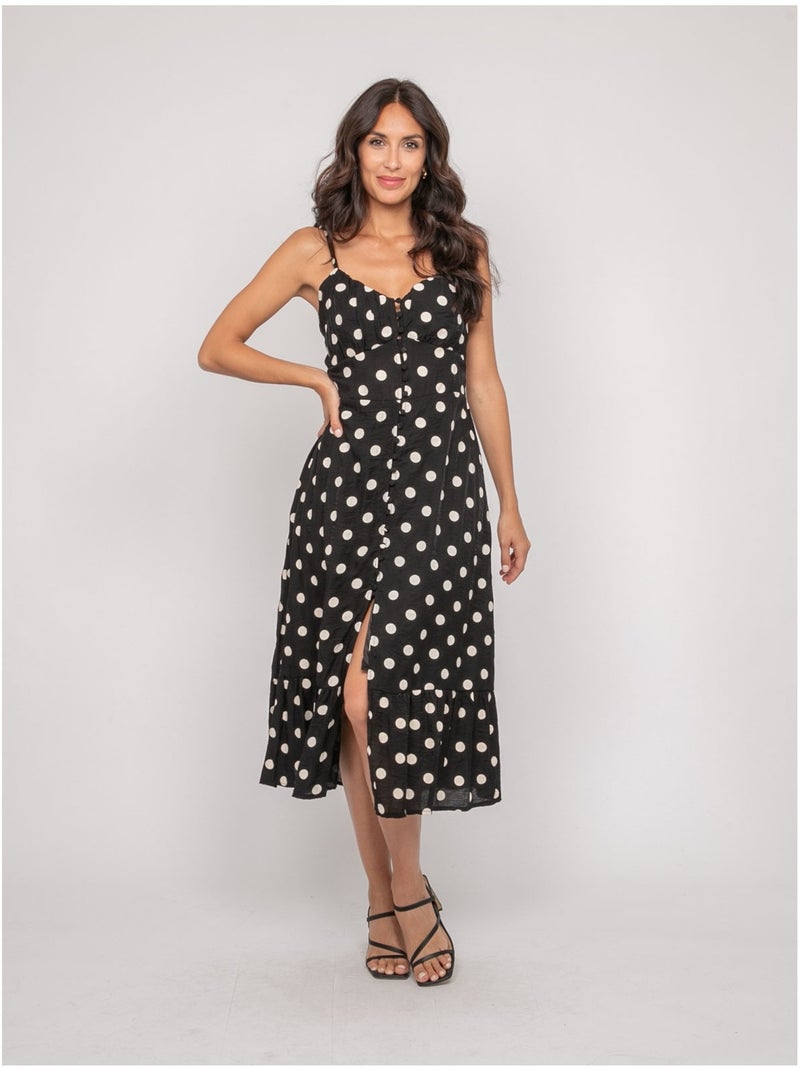 Vestido largo de tirantes finos estampado ILOMIA Negro - Kiabi