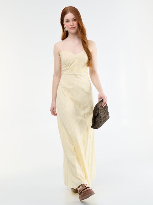 Vestido largo de tirantes finos y bordados - Kiabi
