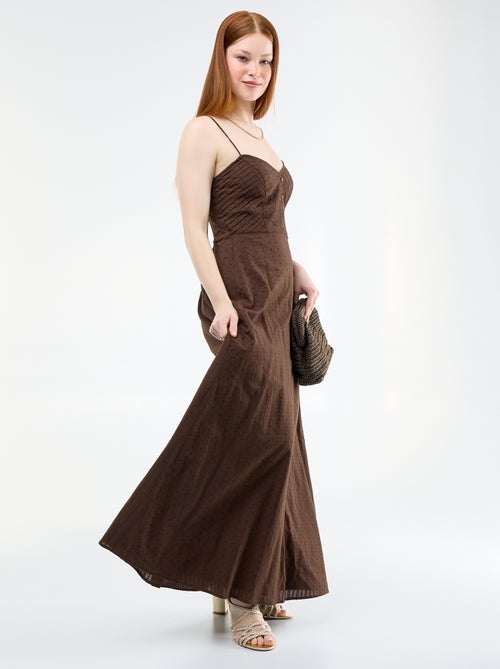 Vestido largo de tirantes finos y bordados - Kiabi