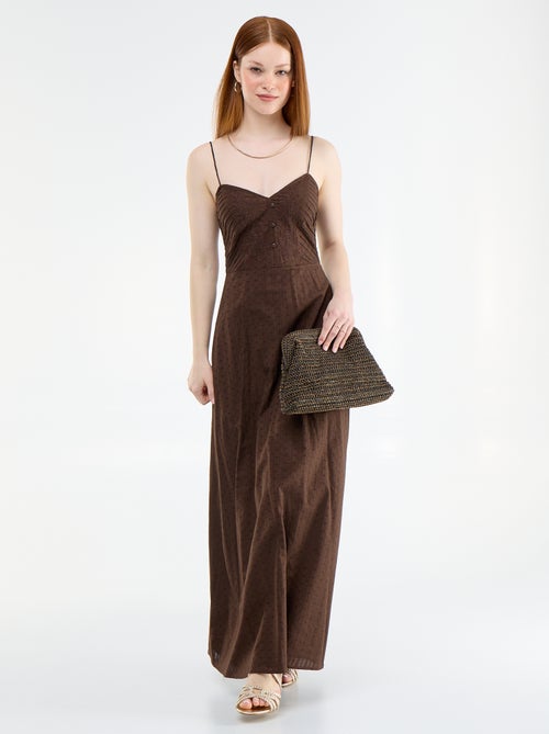 Vestido largo de tirantes finos y bordados - Kiabi