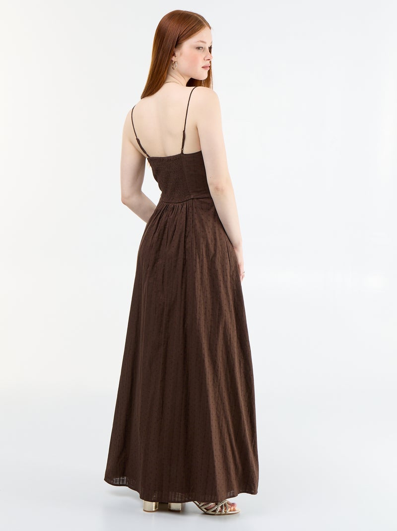 Vestido largo de tirantes finos y bordados Marron - Kiabi