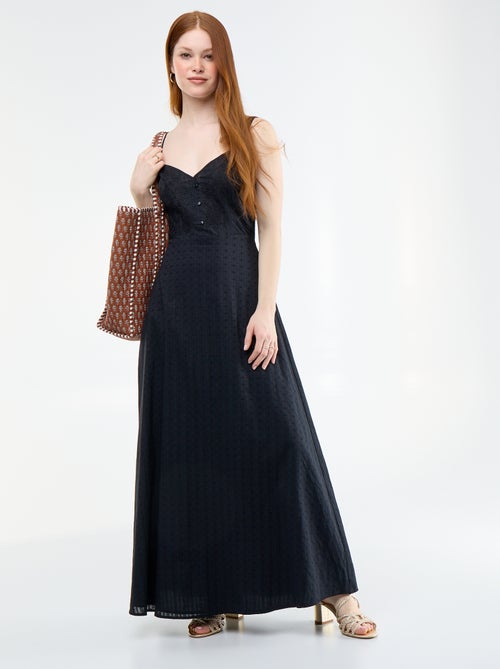 Vestido largo de tirantes finos y bordados - Kiabi