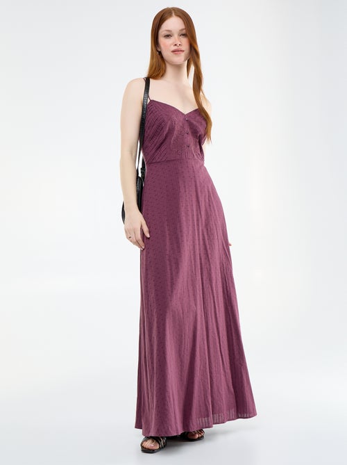 Vestido largo de tirantes finos y bordados - Kiabi