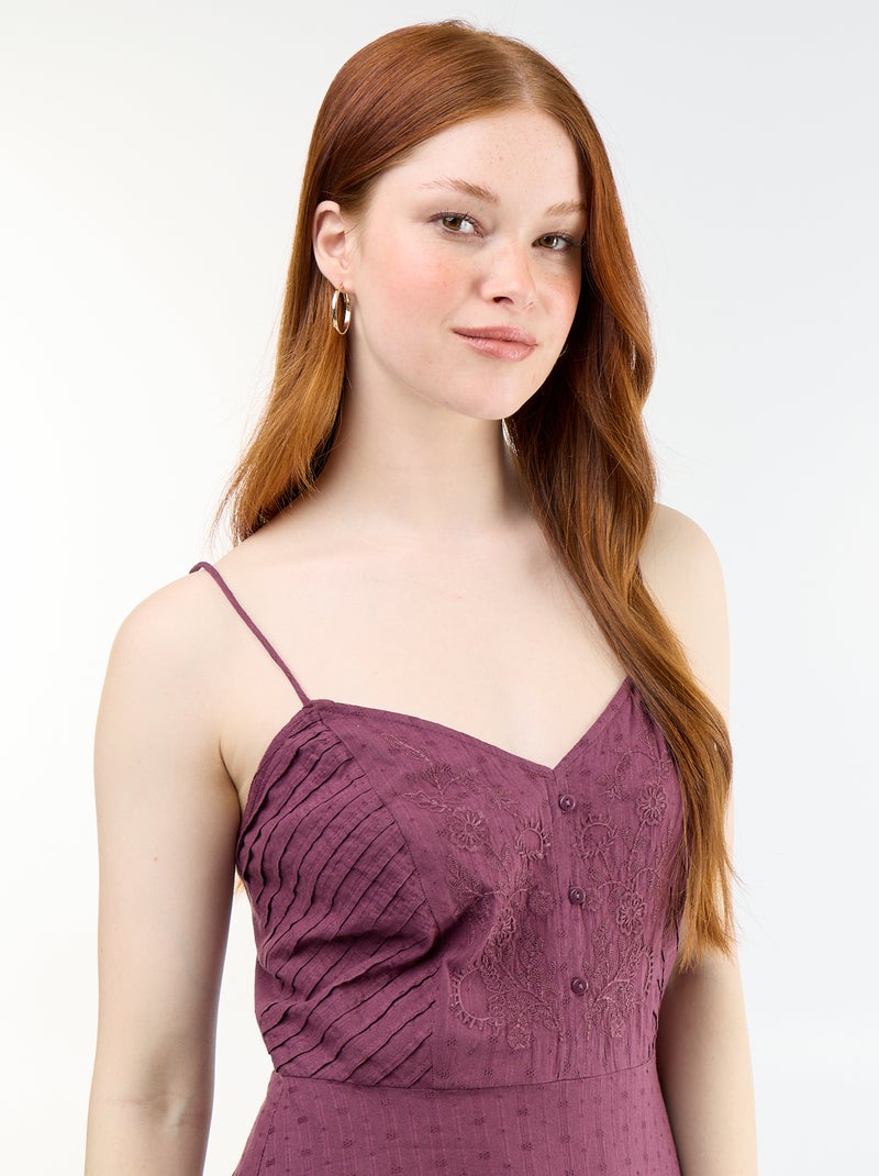 Vestido largo de tirantes finos y bordados Purpura - Kiabi
