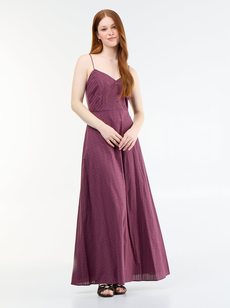 Vestido largo de tirantes finos y bordados Purpura - Kiabi