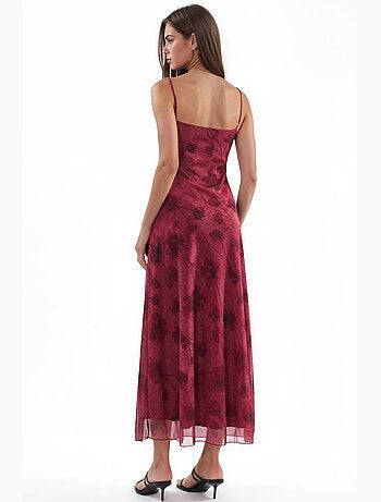 Vestido largo de tul floral con tirantes hiccup