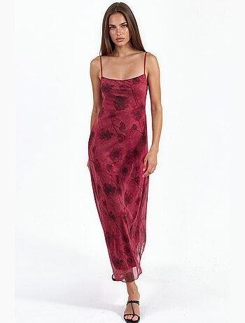 Vestido largo de tul floral con tirantes hiccup