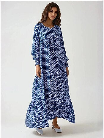 Vestido largo de viscosa con cuello redondo estampado hiccup