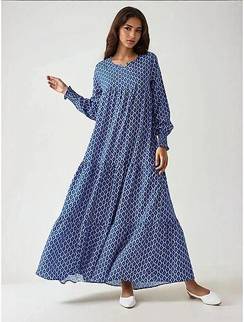 Vestido largo de viscosa con cuello redondo estampado hiccup