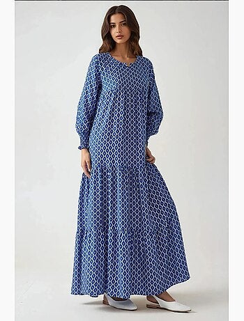 Vestido largo de viscosa con cuello redondo estampado hiccup